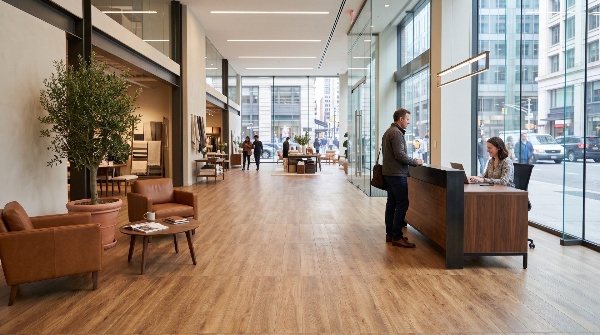 Commercial LVT flooring installed in a Red Deer Alberta retail or office space by Central Alberta Tile One.